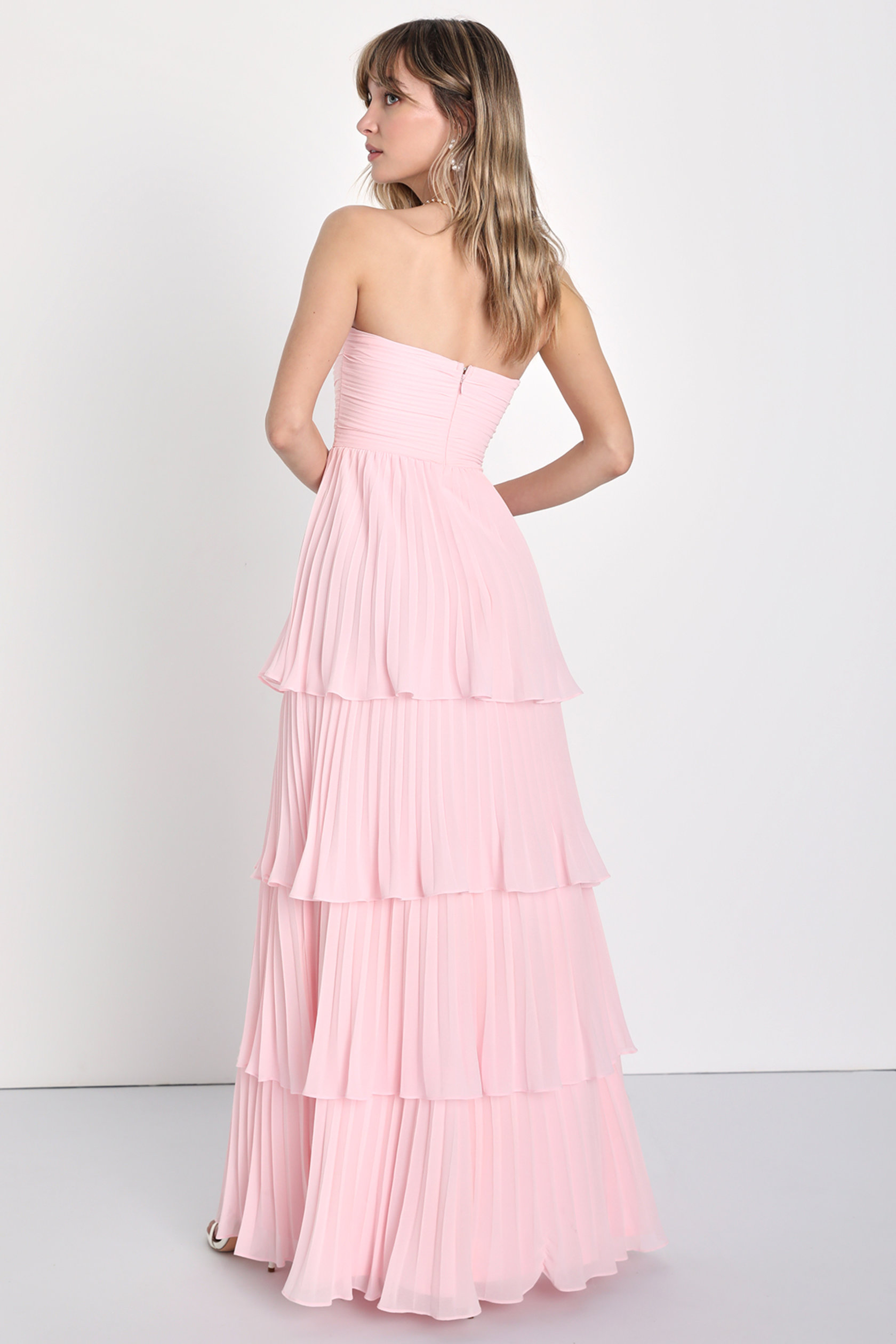 Off-Shoulder Pleat Tiered Maxi Dress