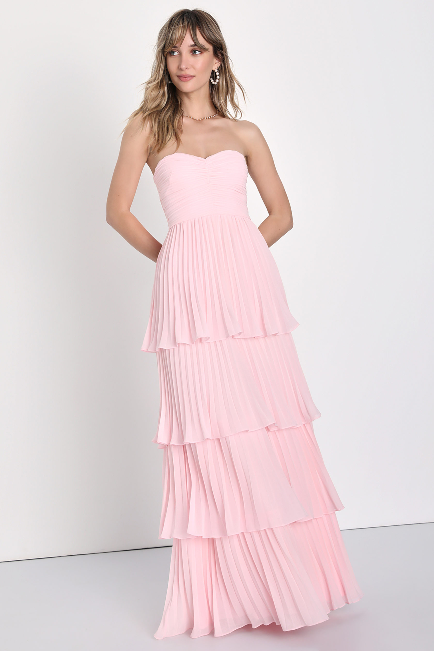 Off-Shoulder Pleat Tiered Maxi Dress