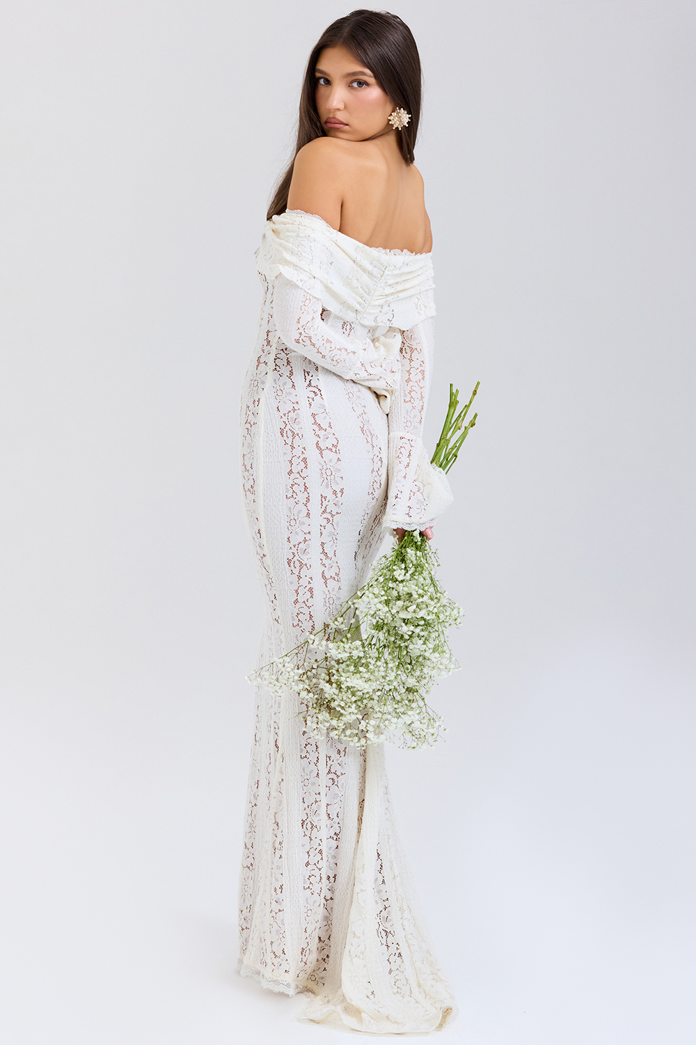 Lace Solid Off-Shoulder Midi Dress