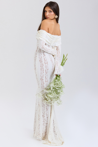 Lace Solid Off-Shoulder Midi Dress