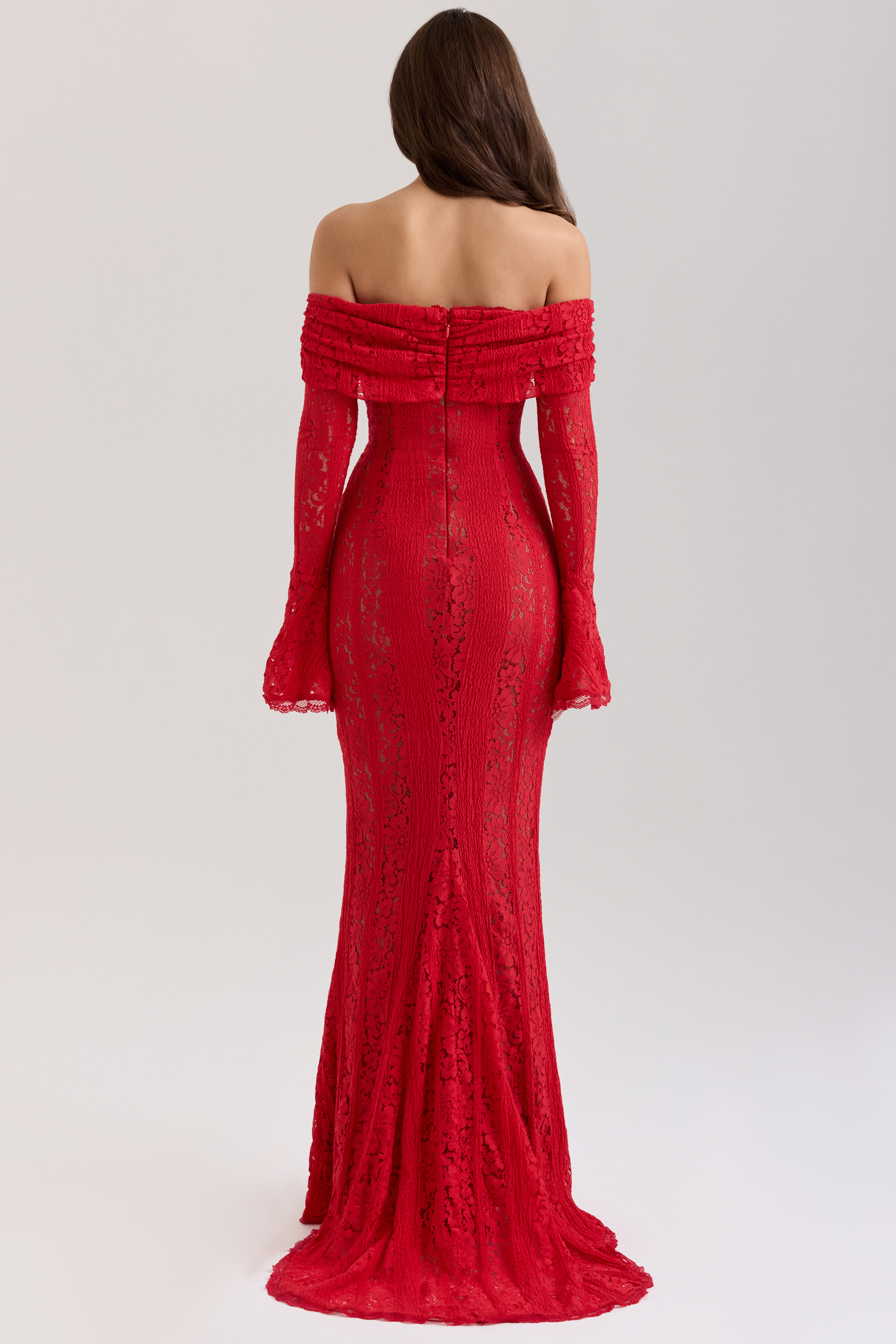 Lace Solid Off-Shoulder Midi Dress