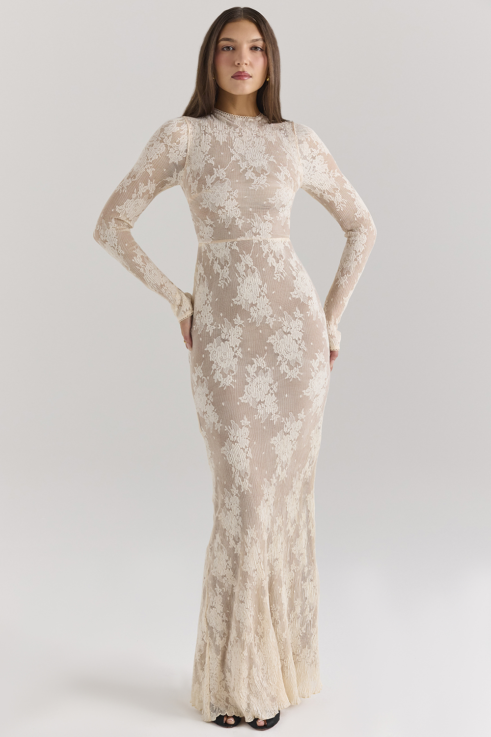 Solid Lace Jersey Maxi Dress
