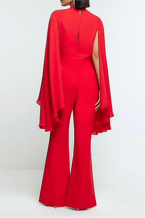 Solid Cape Sleeve Top ＆ Mid Waist Pants Set