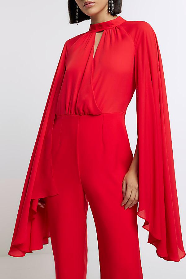 Solid Cape Sleeve Top ＆ Mid Waist Pants Set