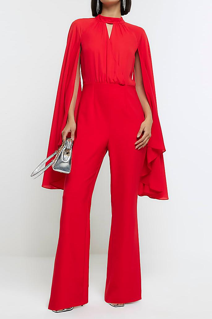 Solid Cape Sleeve Top ＆ Mid Waist Pants Set