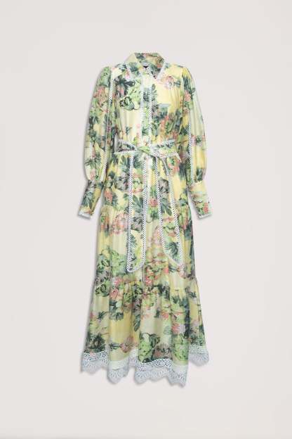Floral Lace Lantern Sleeve Midi Dress