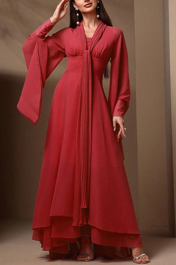 Floral Lace Up Long Sleeve Maxi Dress