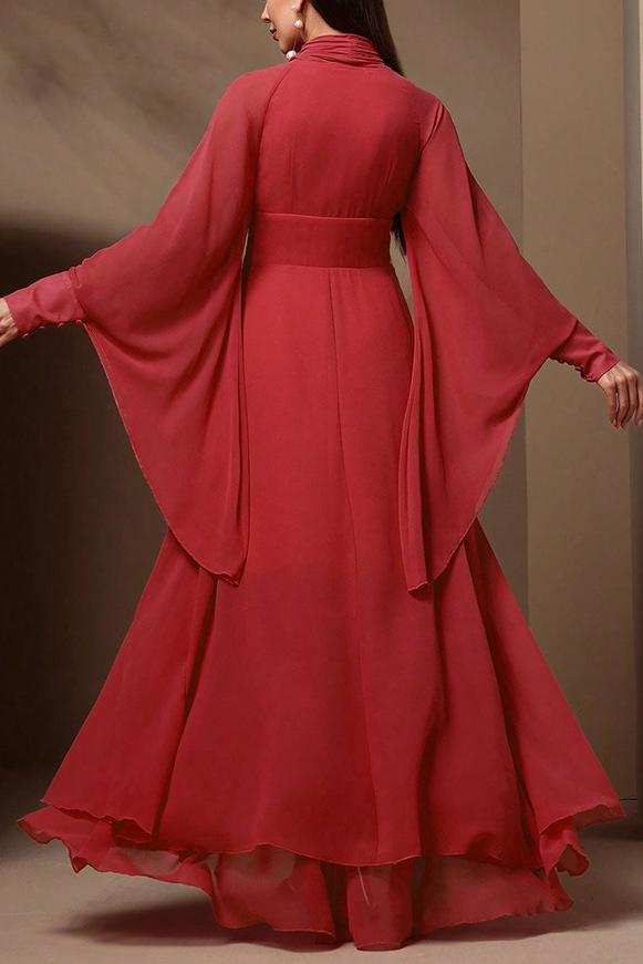 Floral Lace Up Long Sleeve Maxi Dress