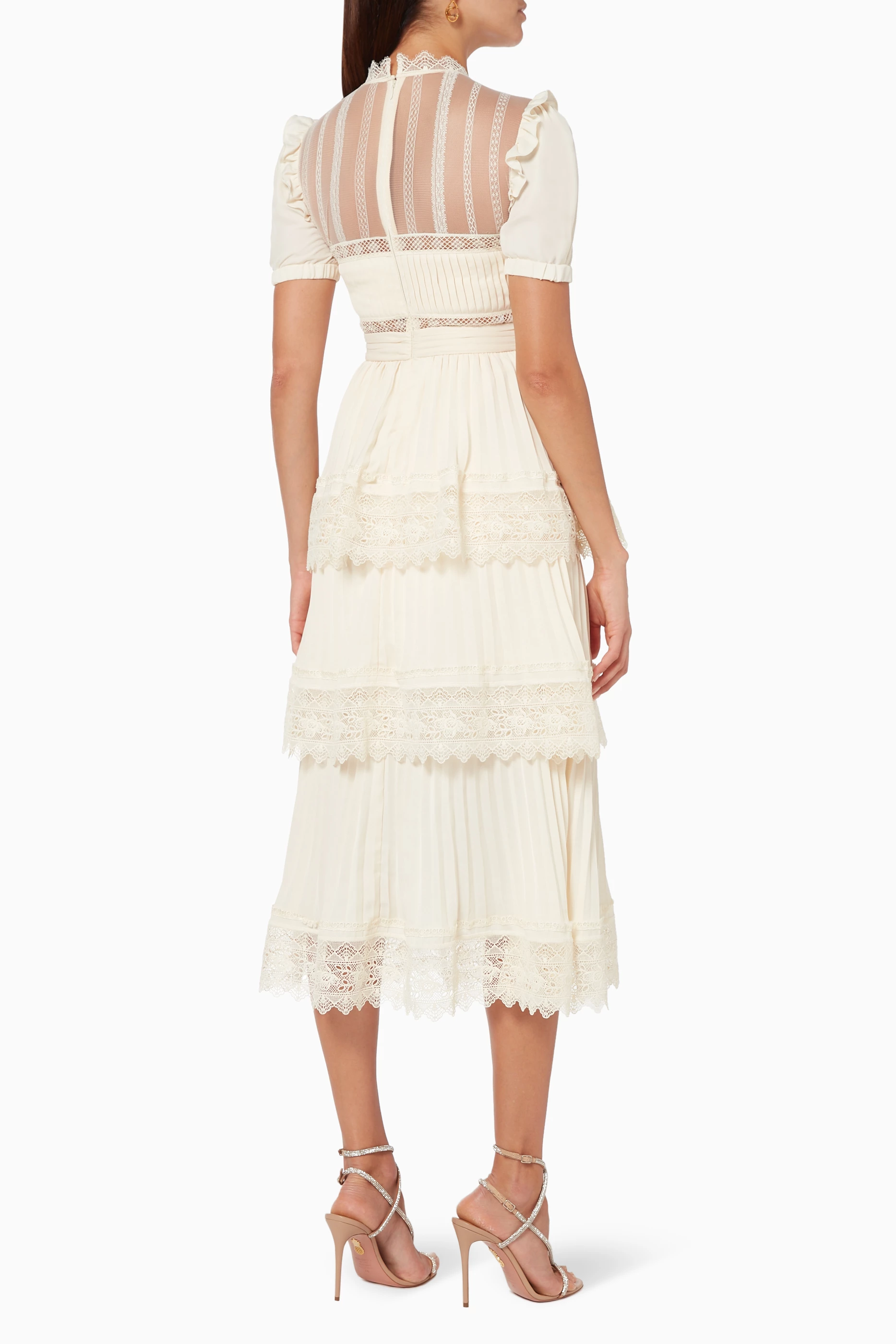 Solid Lace Ruffle Midi Dress