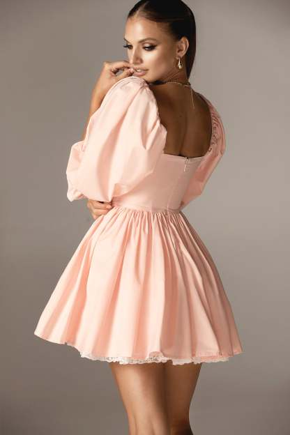 Solid Puff Sleeve Frill Mini Dress