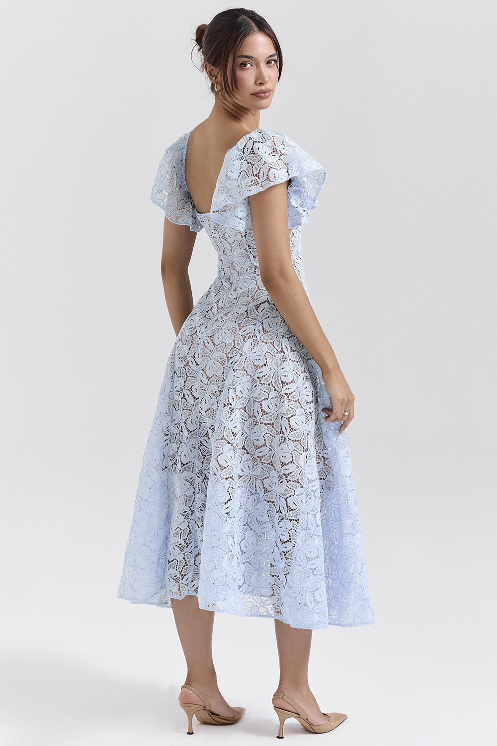 Solid Lace Sweetheart Neck Midi Dress