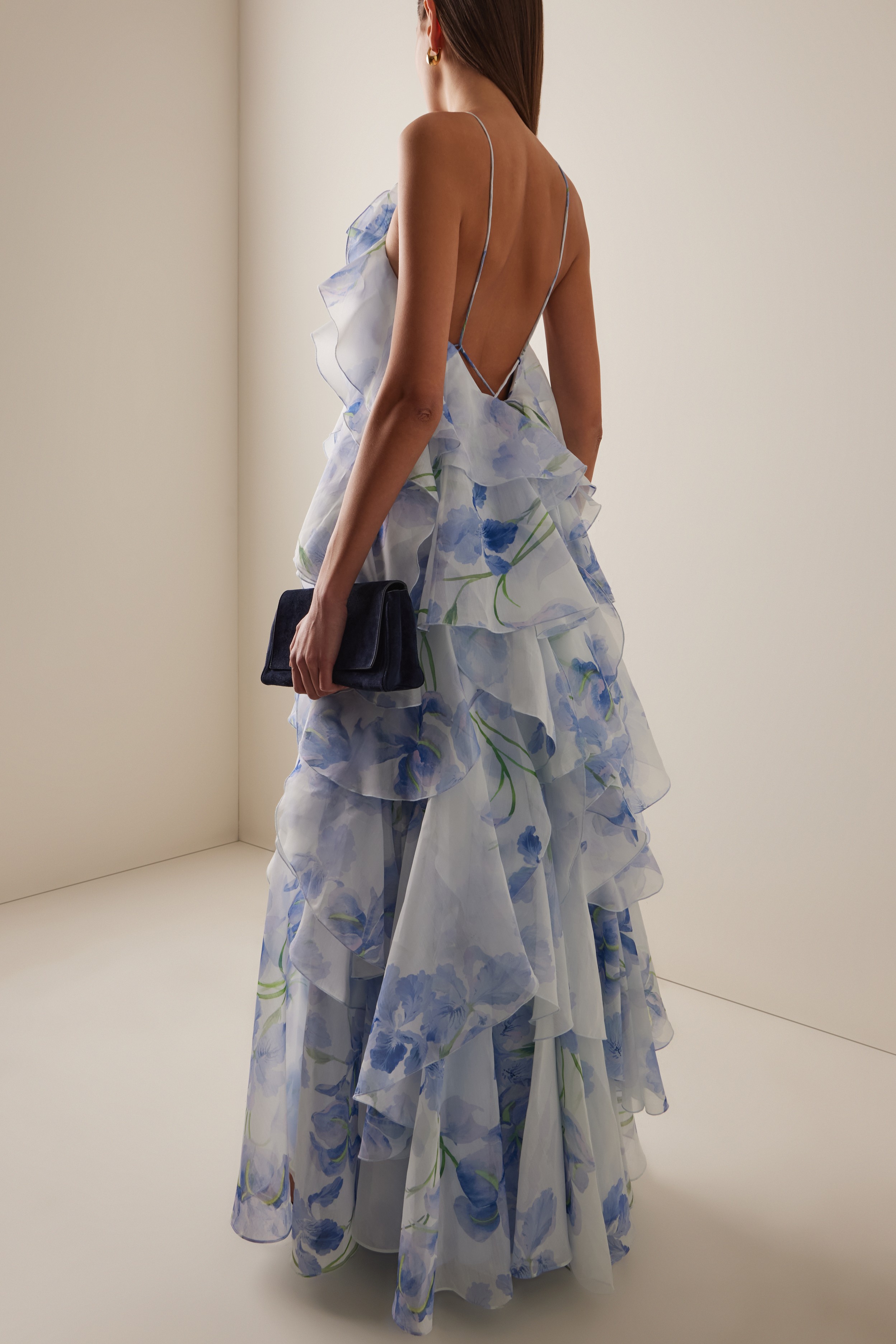 3D Flower Halter Neck Frill Maxi Dress