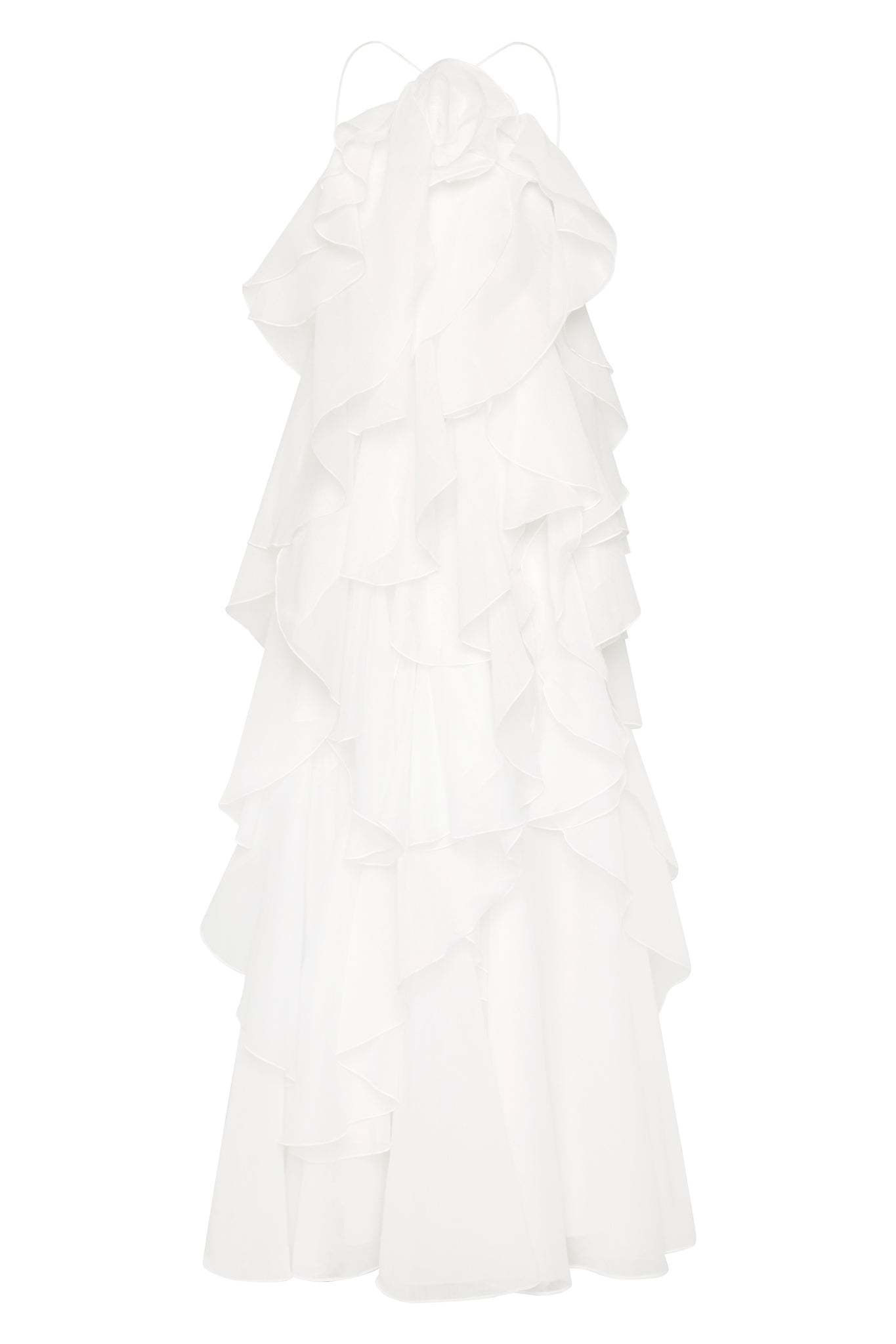 3D Flower Halter Neck Frill Maxi Dress