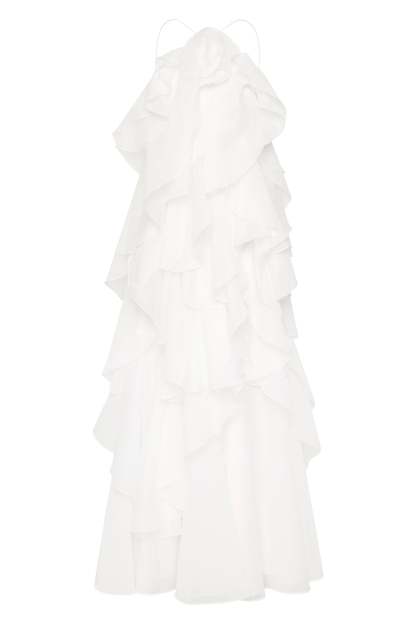 3D Flower Halter Neck Frill Maxi Dress