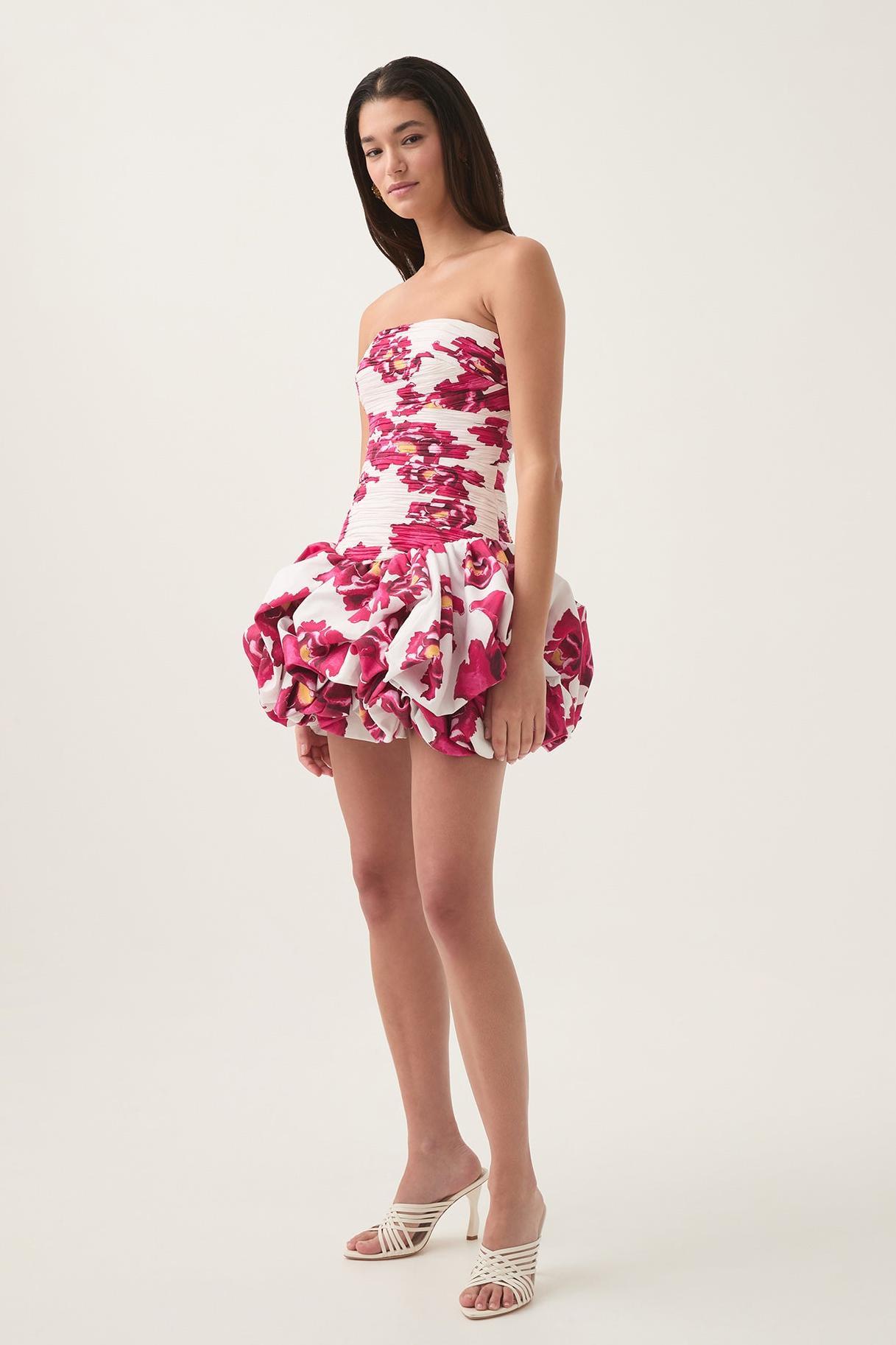 Floral Off-Shoulder Pleat Mini Dress