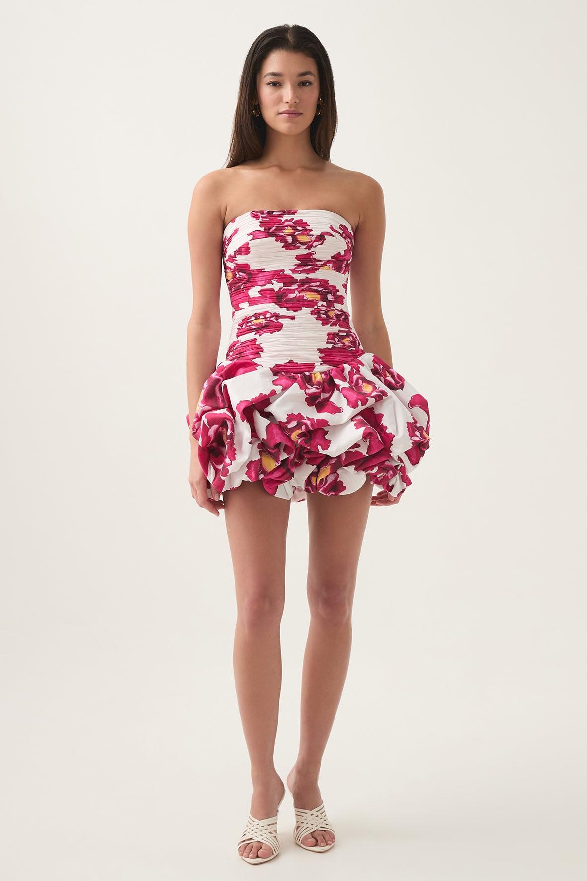Floral Off-Shoulder Pleat Mini Dress