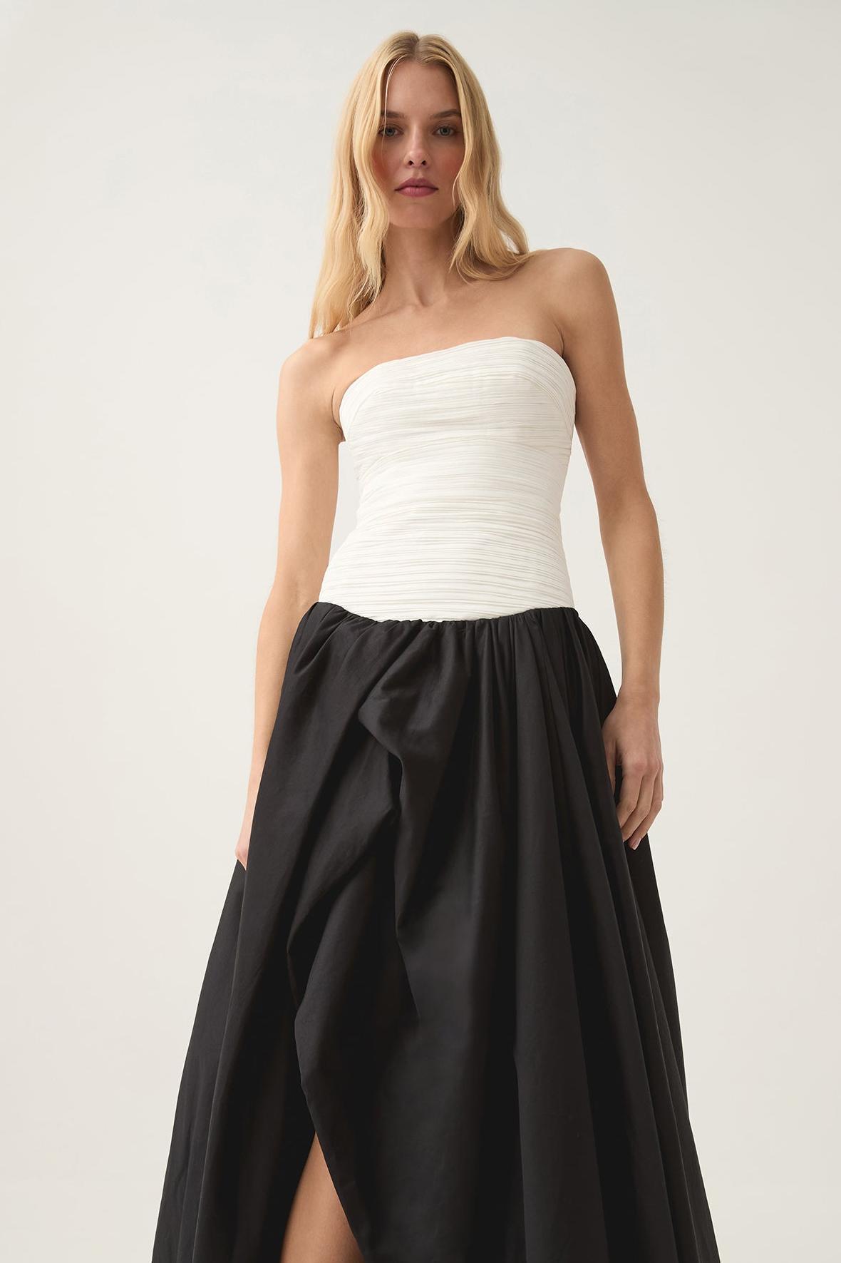 Off-Shoulder Pleat Split Solid Maxi Dress