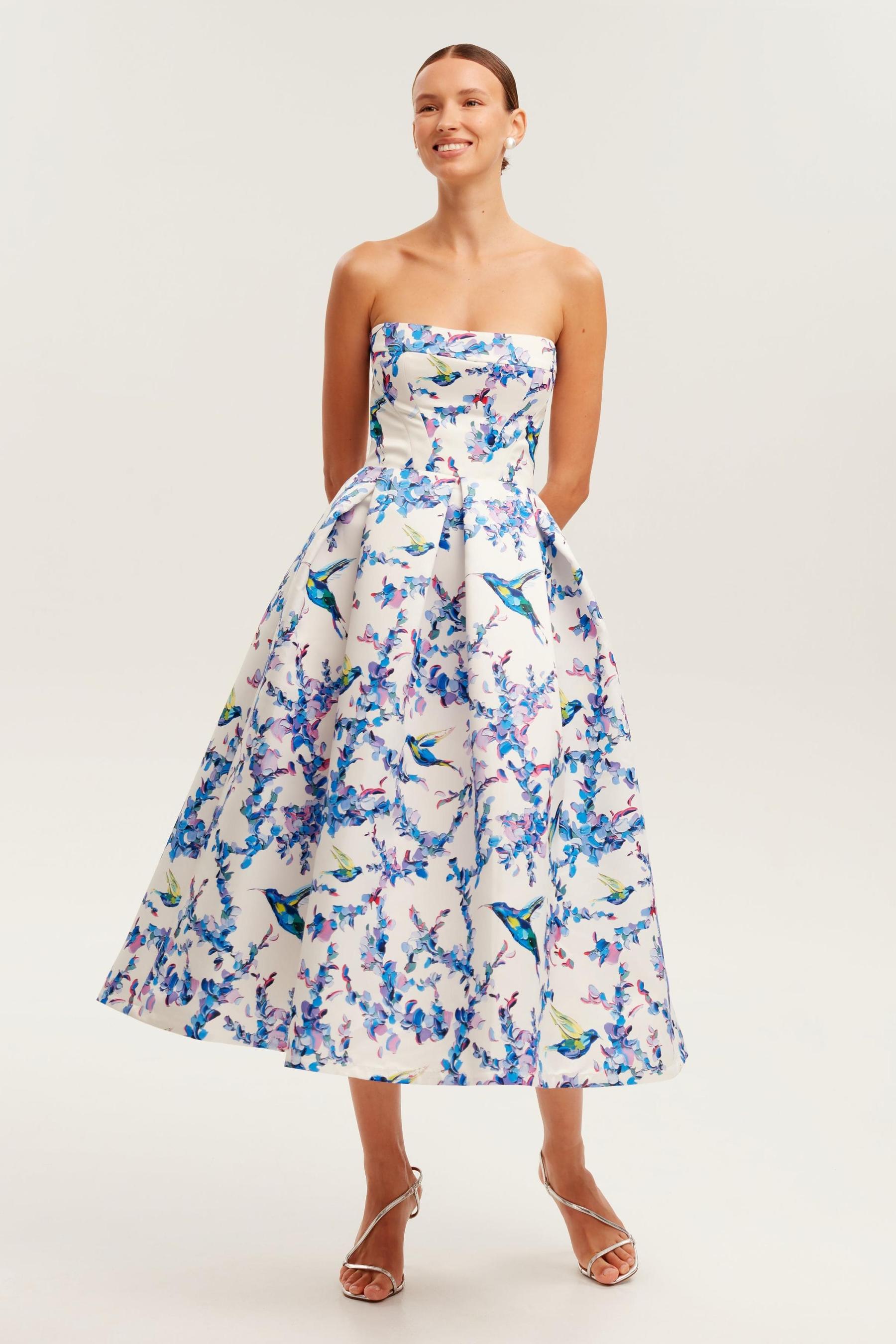 Floral Off Lace-Up Shoulder Midi Dress