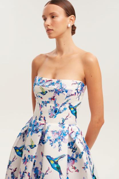 Floral Off Lace-Up Shoulder Midi Dress