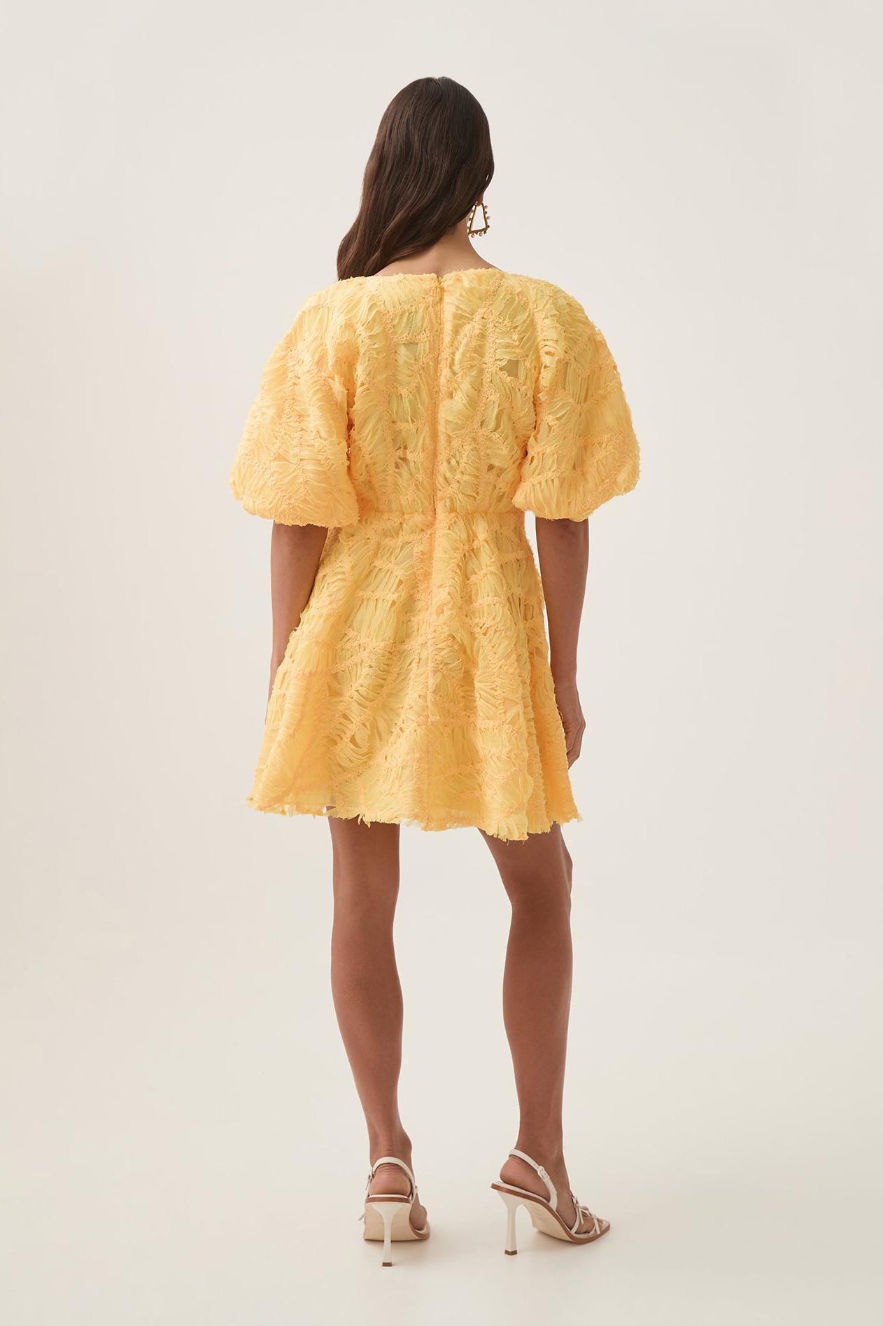 Cut-Out V Neck Puff Sleeve Mini Dress
