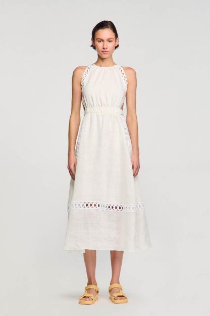Solid Heart Shape Lace Halter Neck Midi Dress