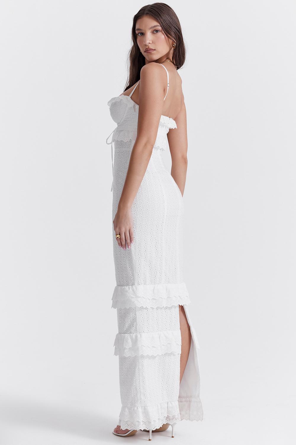 Solid Embroidered Sleeveless Midi Dress
