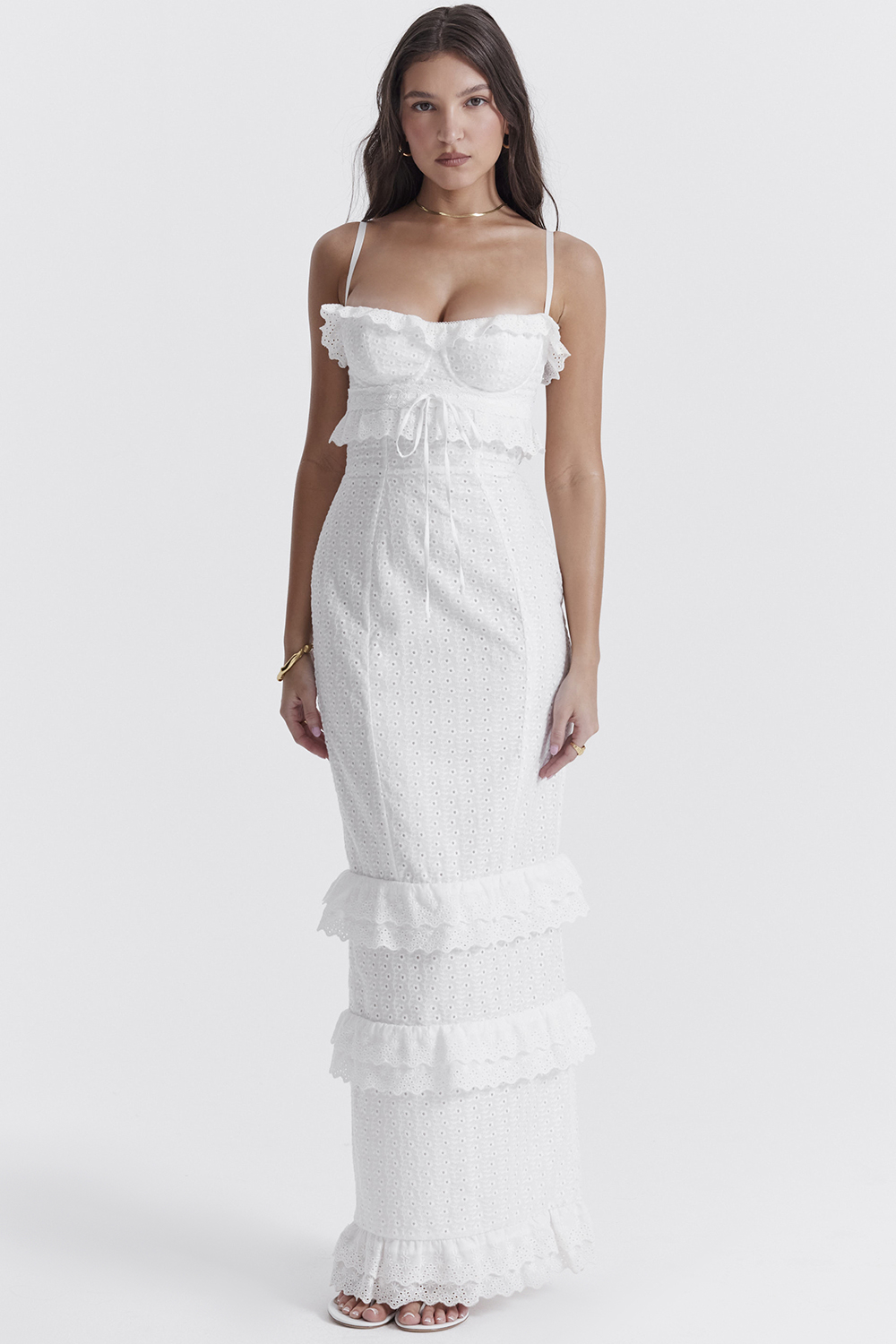 Solid Embroidered Sleeveless Midi Dress