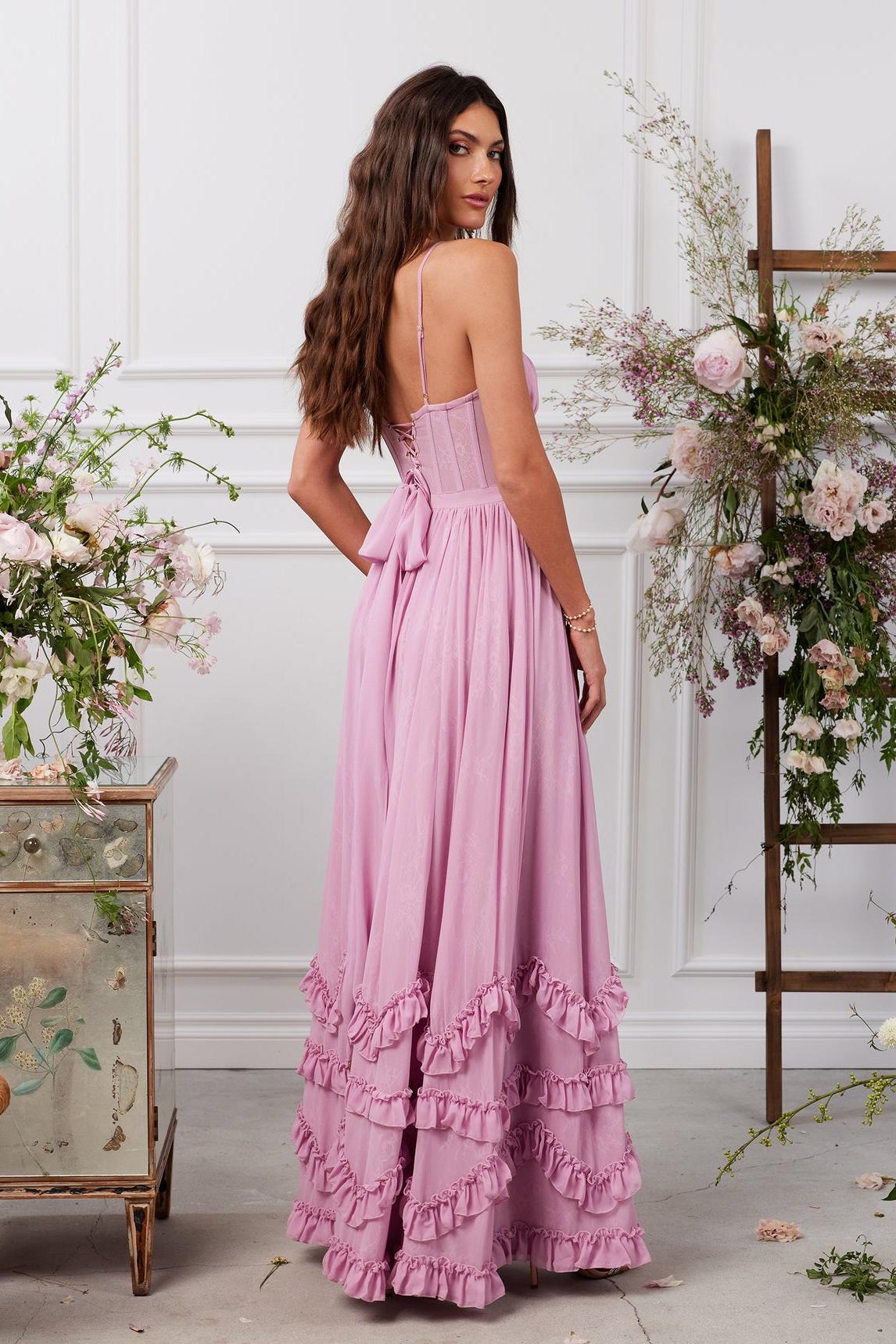 Chiffon Solid Frill Midi Dress