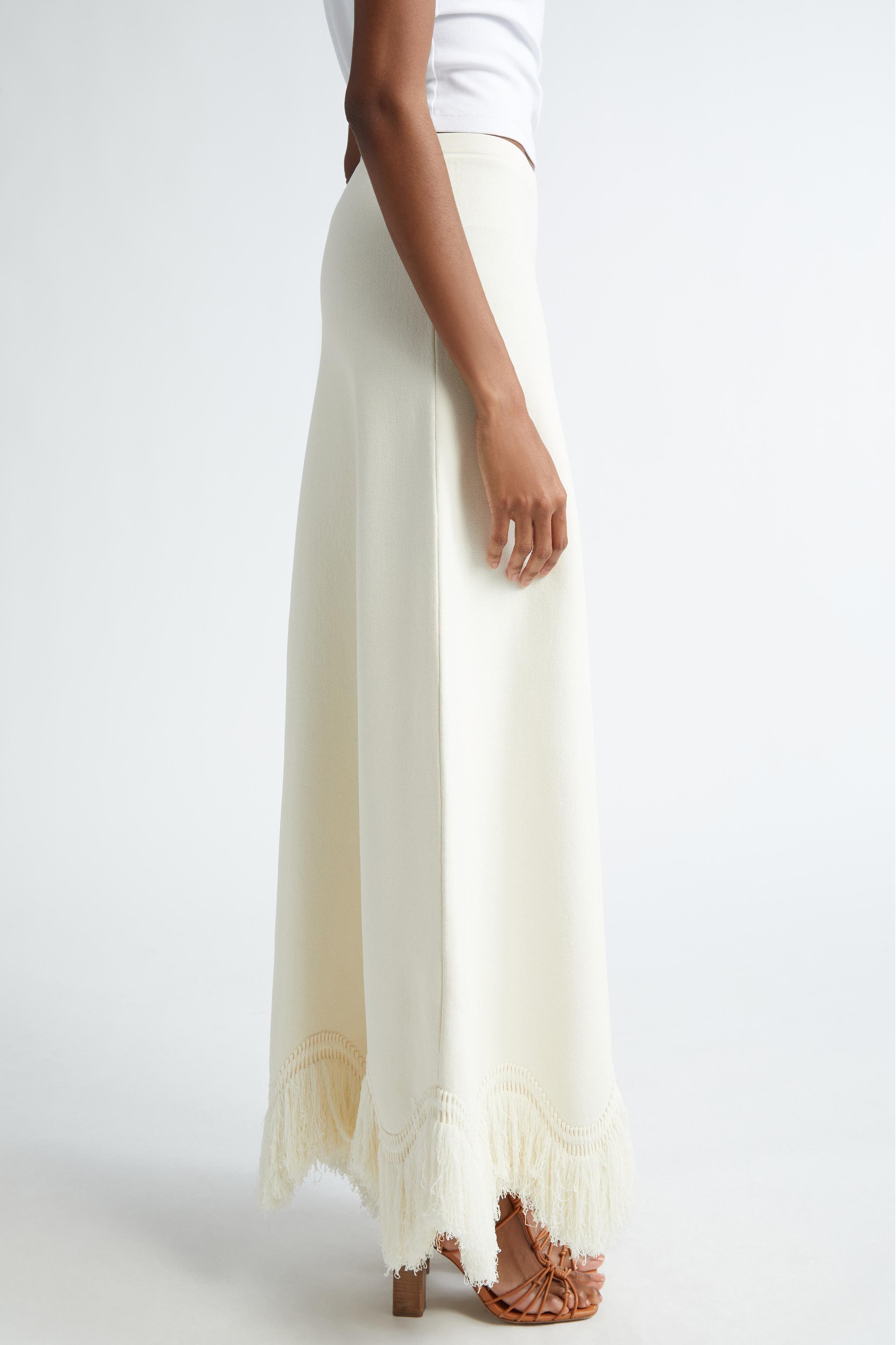 Solid Tassel Top ＆ Mid Waist Tassel Skirt Set