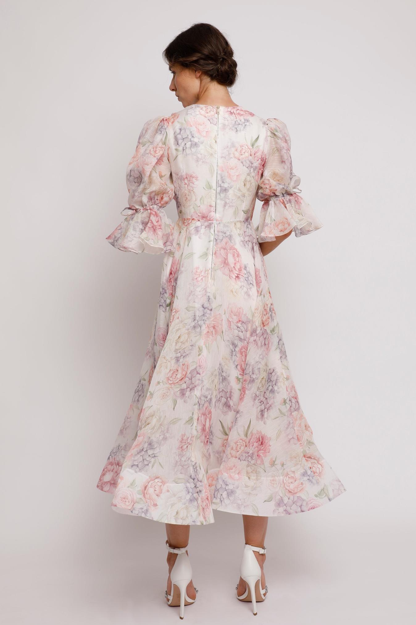 Floral Bottom Lantern Sleeve Midi Dress