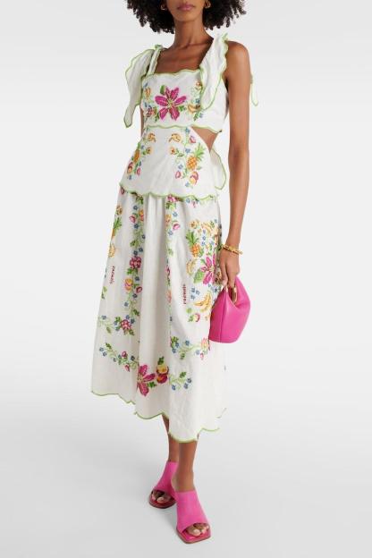 Floral Cut-Out Lace-Up Midi Dress