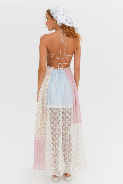 Floral Patchwork Print Lace Midi Dress