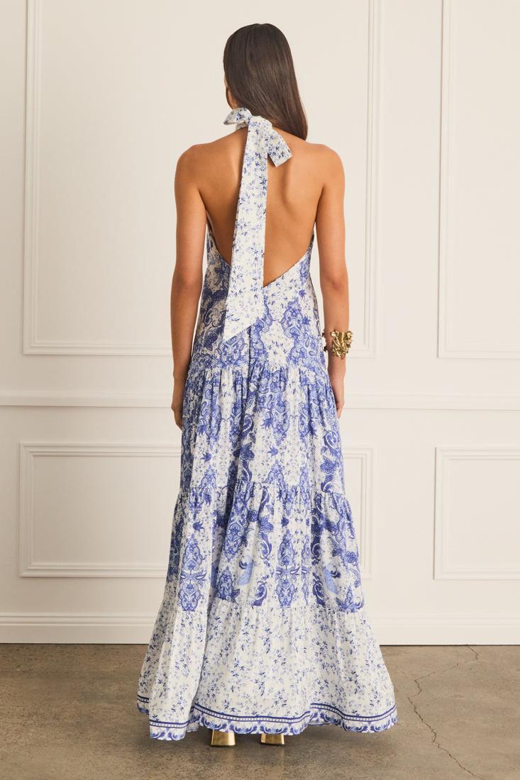 Paisley Print Halter Neck Backless Midi Dress