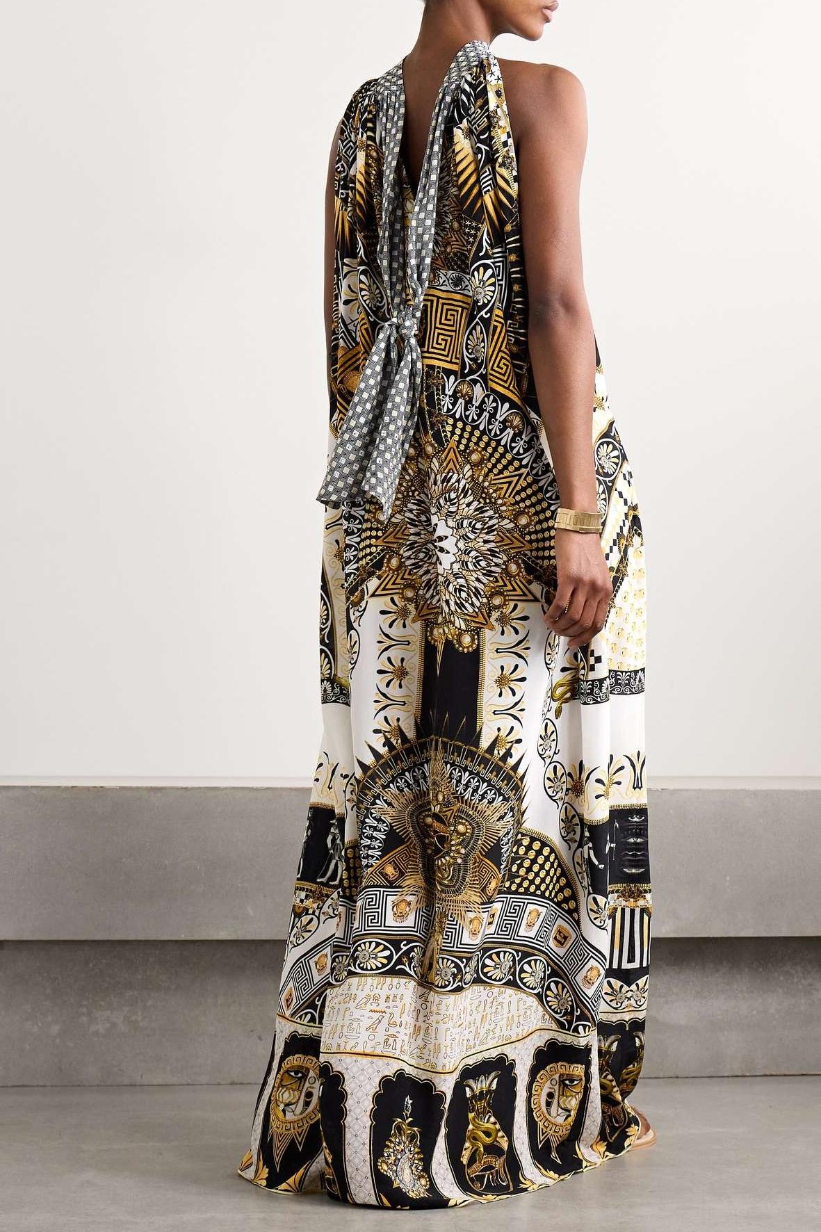 Paisley Print Lace-Up Sleeveless Midi Dress