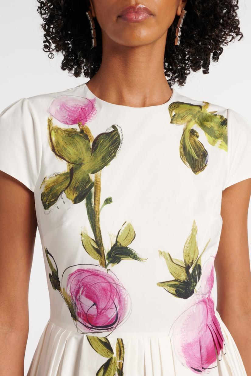 Satin Floral Round Neck Maxi Dress