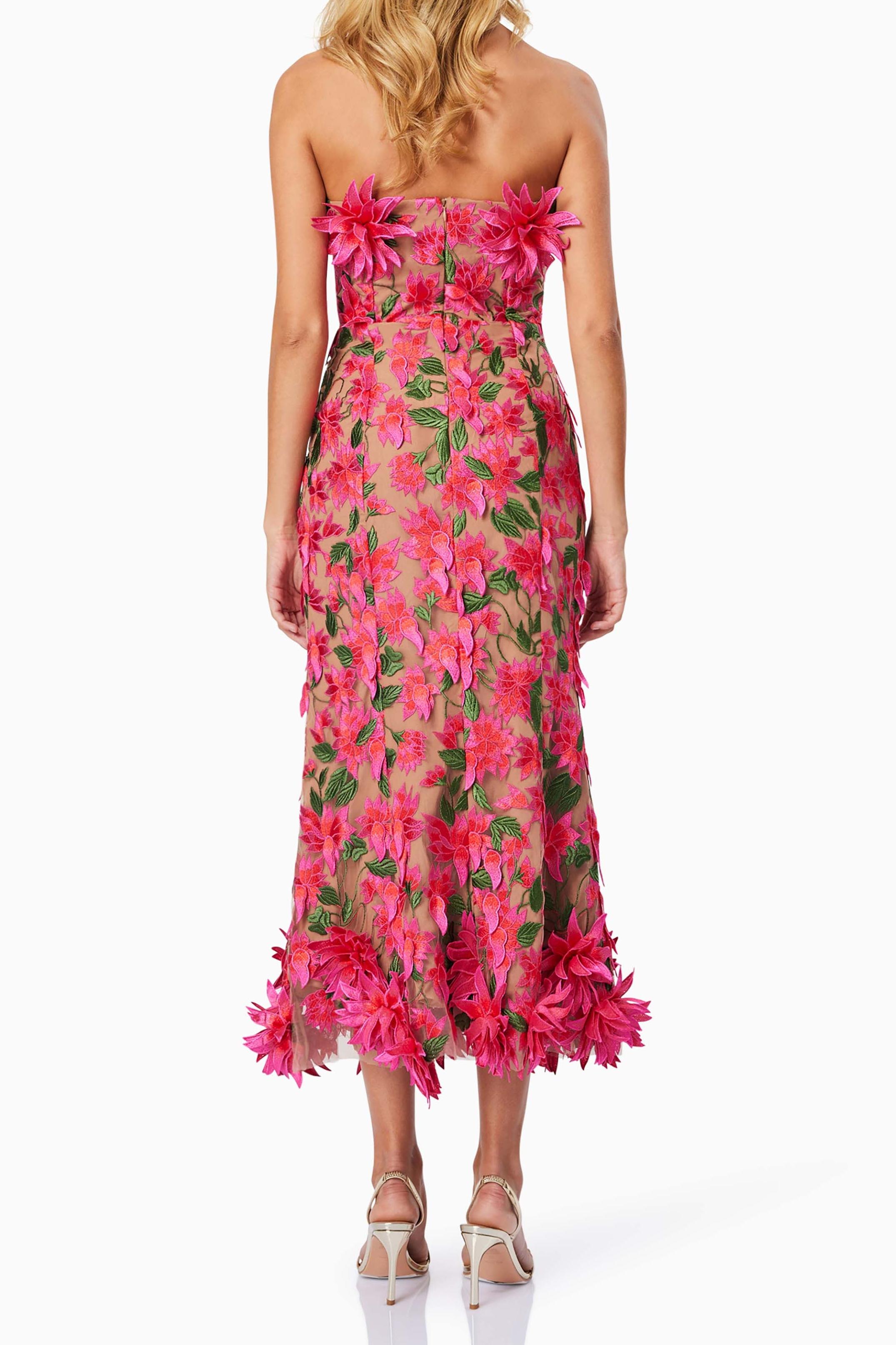 Embroidered 3D Flower Off Shoulder Midi Dress