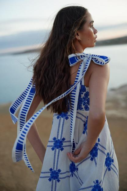 Paisley Print Lace-Up Sleeveless Midi Dress