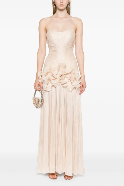 Solid Pleated Ruffle Maxi Dress