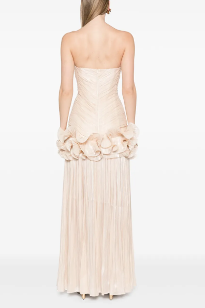 Solid Pleated Ruffle Maxi Dress