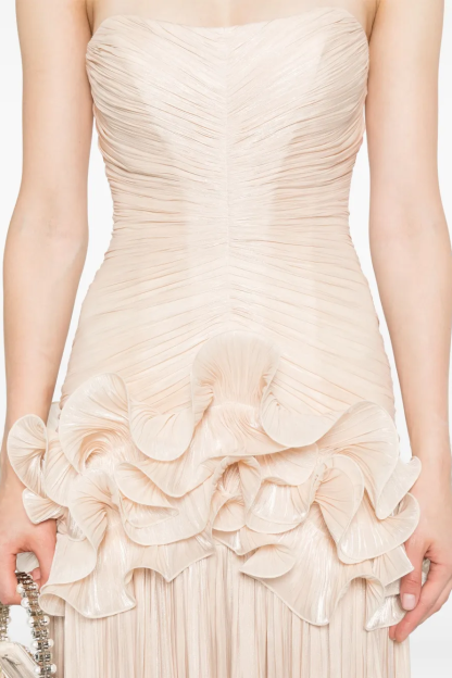 Solid Pleated Ruffle Maxi Dress
