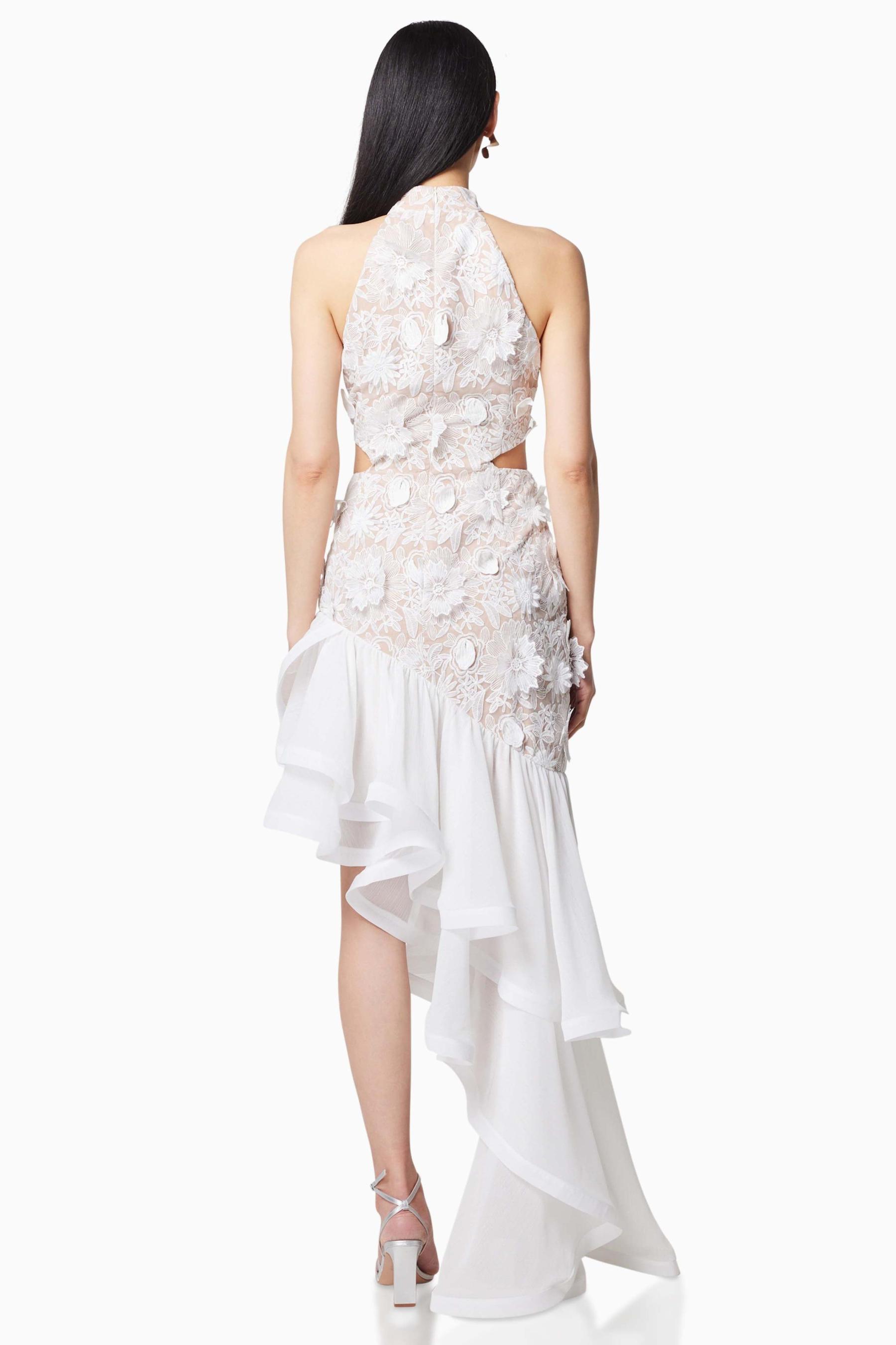 Ruffle Embroidered Halter Neck Midi  Dress