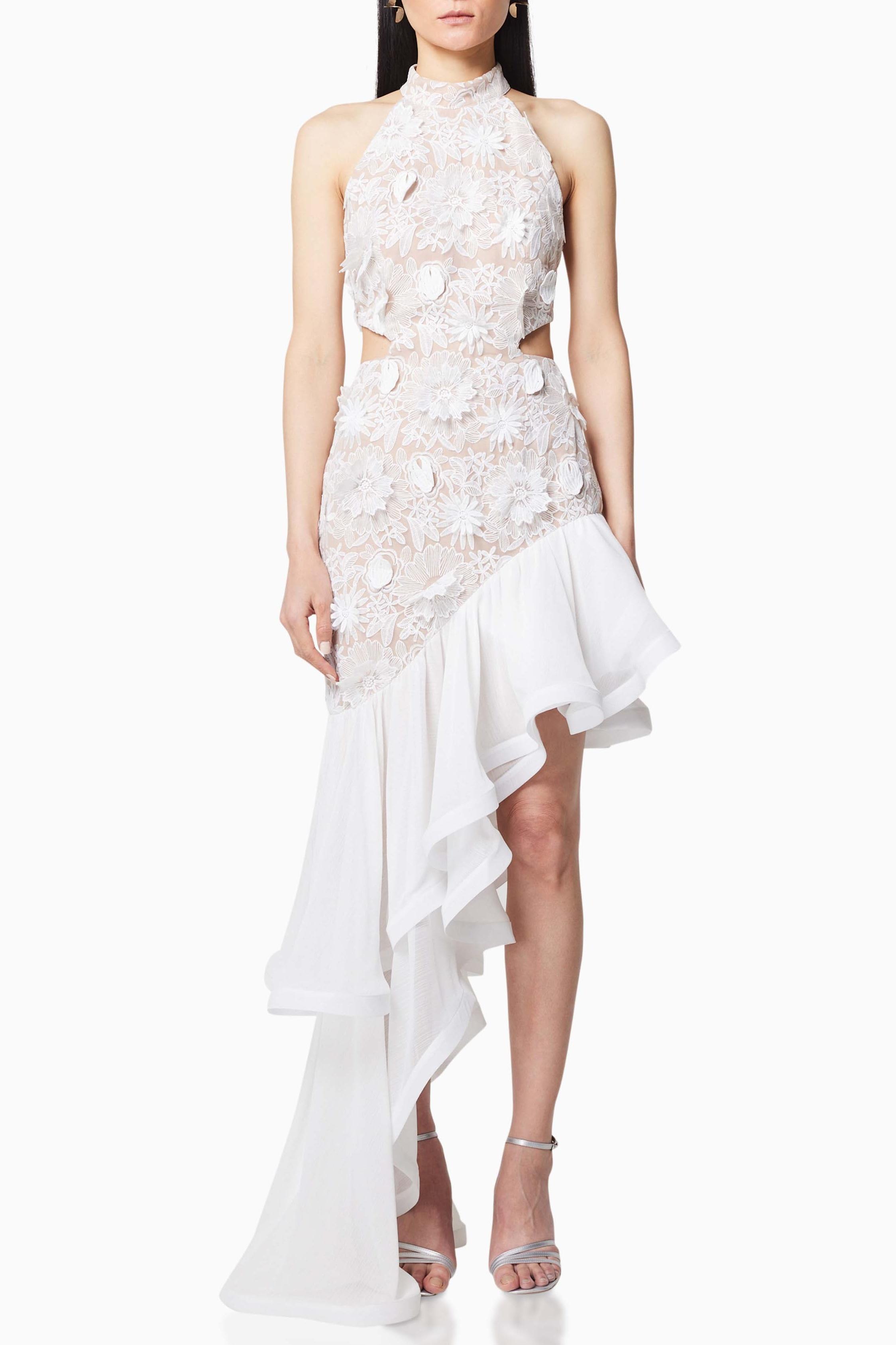 Ruffle Embroidered Halter Neck Midi  Dress