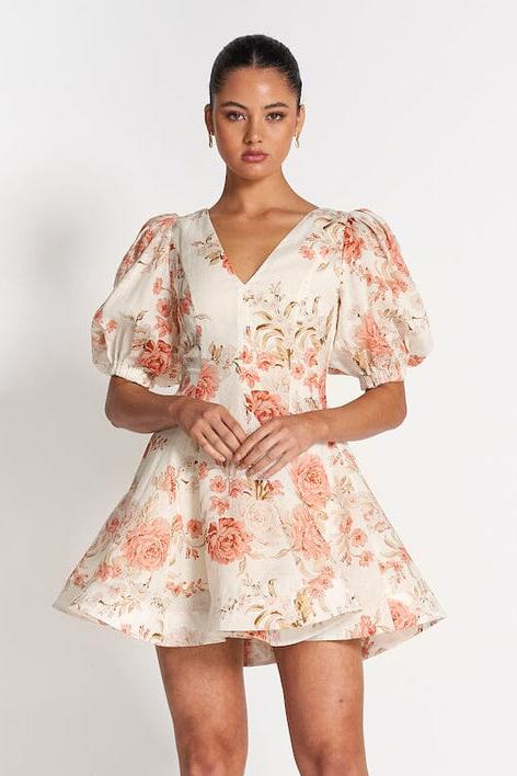 Floral Ruffle Puff Sleeve Mini Dress