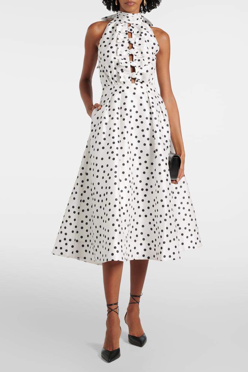 Bow Polka Dot Cut-Out Midi Dress