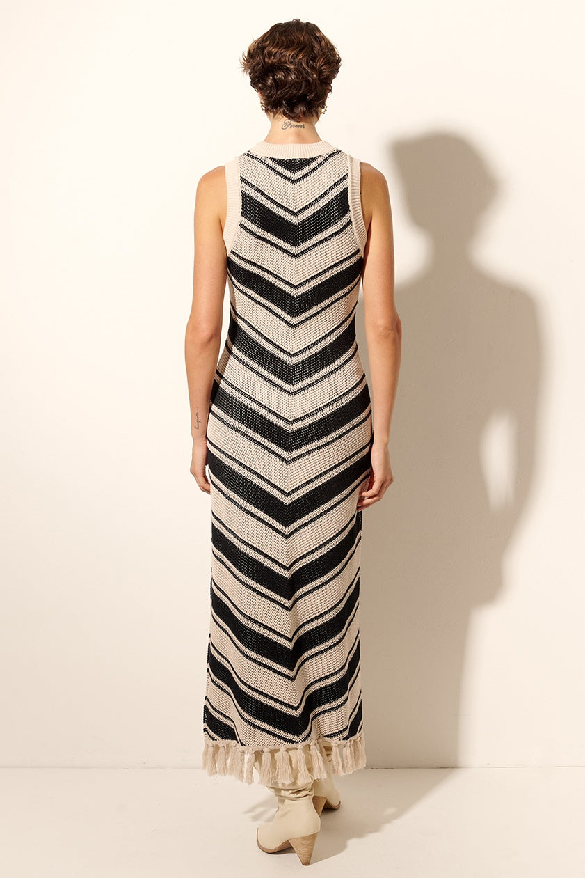 Knit Tassel Stripe Midi Dress