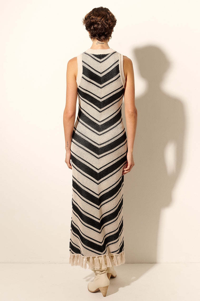 Knit Tassel Stripe Midi Dress