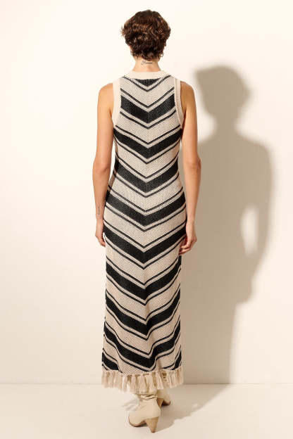 Knit Tassel Stripe Midi Dress