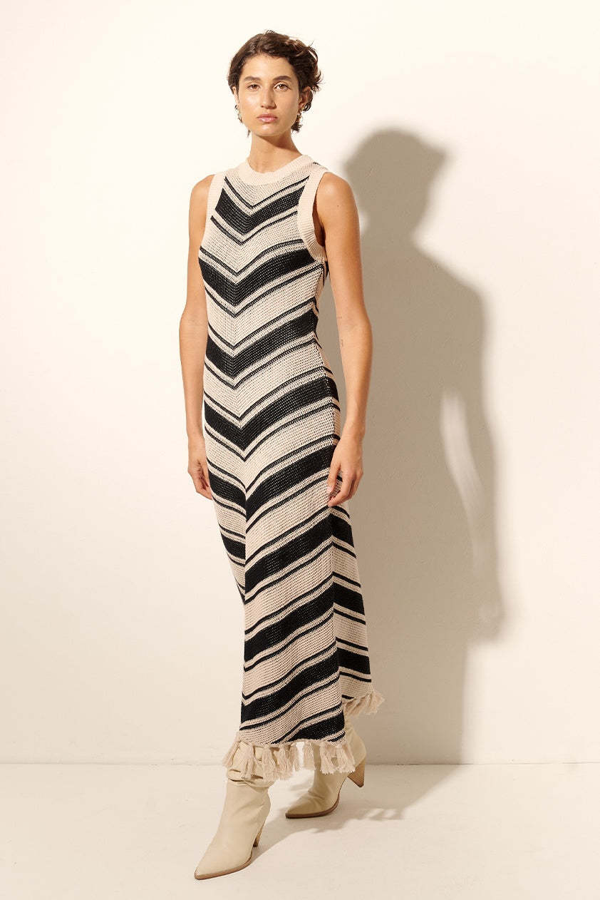 Knit Tassel Stripe Midi Dress