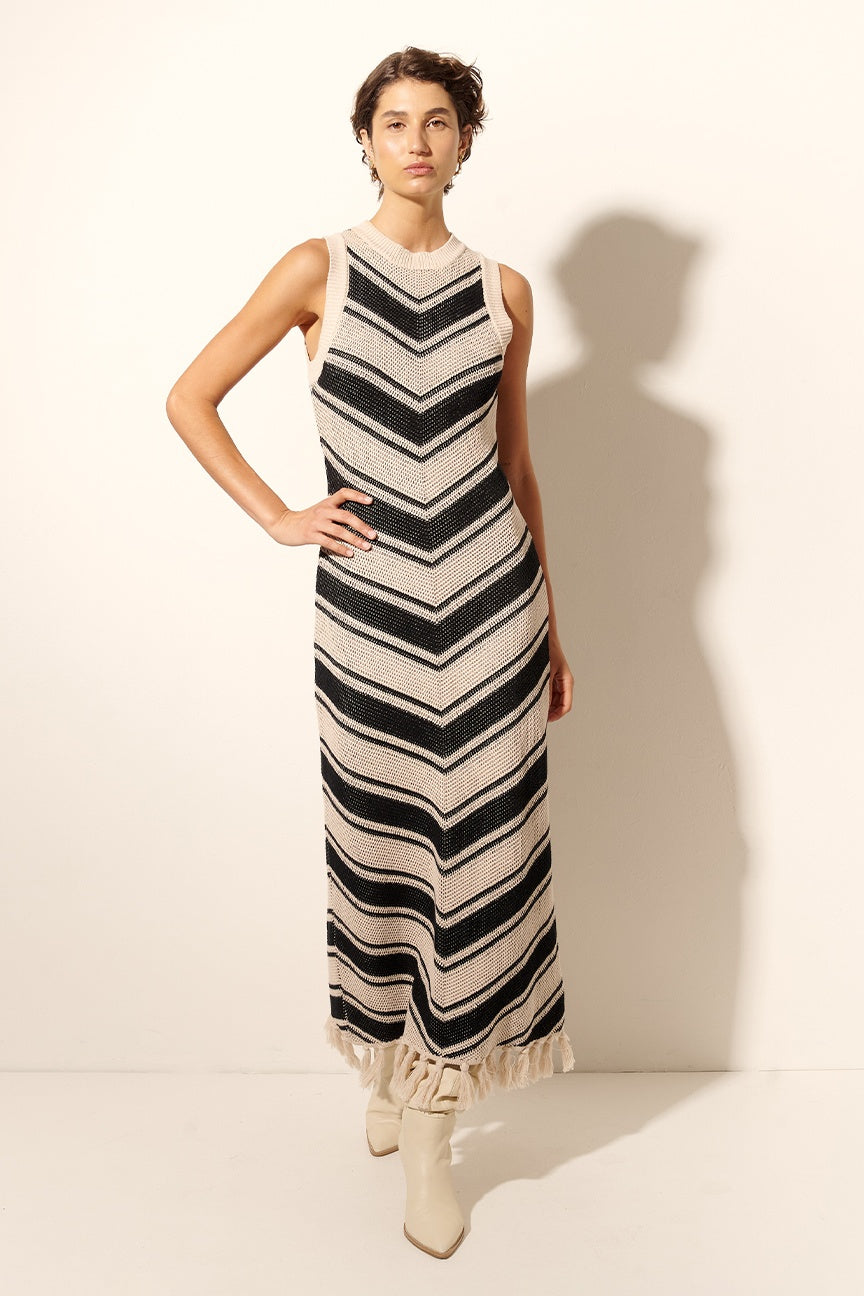 Knit Tassel Stripe Midi Dress