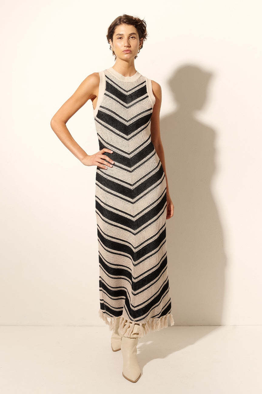 Knit Tassel Stripe Midi Dress